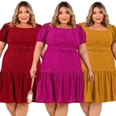 Kit 2 Pçs Vestido Plus Size Forrado Laise Casamento e Festa + 1 Cinto Modelador