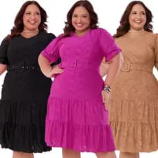 Vestido Midi Plus Size Forrado Laise Moda Evangélica