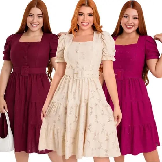 Vestido Feminino Soltinho  Evangélico Sofisticado Saia Três Marias