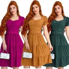 Vestido Midi Moda Modesta Acinturado C/ Saia Três Marias Luxo + Cinto Ajustável