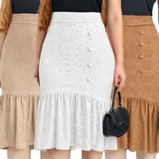 Saia Midi Laise com Botões Laterais e Babado Forrada –Tendência - Moda Modesta