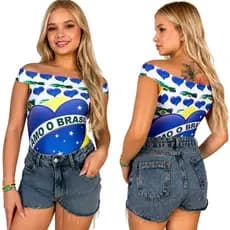 Body Feminino Brasil Ombro a Ombro Estampado 2026 Moda Feminina
