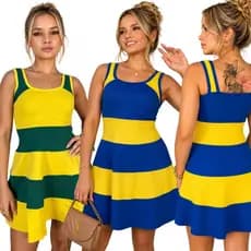 Vestido Brasil Mini Godê Feminino Alcinha Casual Duo Collor Perfeito