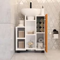 Gabinete Armário Ripado Banheiro com Porta e Prateleiras Compacto Envio Imediato