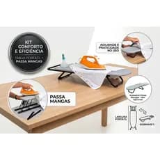 Kit Tábua de Passar Roupa Portátil Dobrável + Passa Manga Profissional Acabamento Perfeito