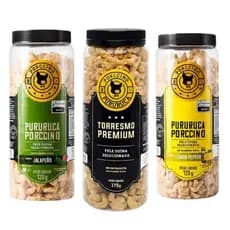 Kit 3 Pururuca Porccino Tradicional Lemon Pepper e Jalapeno Pele Suína Premium
