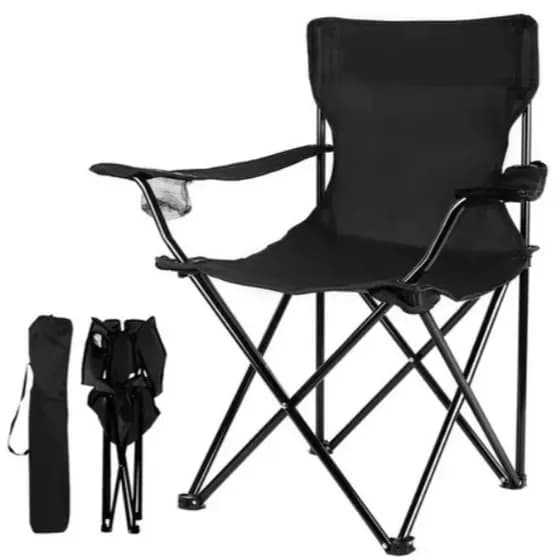Cadeira Dobrável Aço Inox Com Porta Copos Pesca Praia Acampamento Camping Com Bolsa D