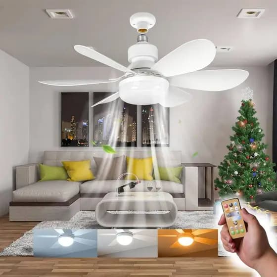 Lâmpada Ventilador 6 Pás 60w/80w De Teto,110V/220V Bivolt, E27 Com Controle Luz Ajustável Forte DMS
