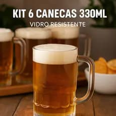 Kit 6 Canecas de Vidro Resistente 330ml 🍺 Para Cerveja, Chopp, Drinks e Bebidas Geladas