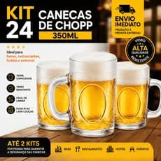 🍺 Kit 24 Canecas de Chopp 350ml Vidro Fritz Cerveja Bar Restaurante Hotel Evento 🍺