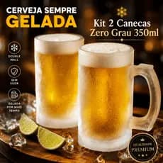 🍺❄️ Kit 2 Canecas Zero Grau de Congelar 350ml em Vidro para Chopp e Cerveja – Mantém Gelado por Mais Tempo
