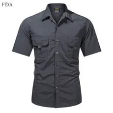 Camisa Tática Masculina de Manga Curta à Prova d'Água com Múltiplos Bolsos de Secagem Rápida para o Verão CEO Militar CX
