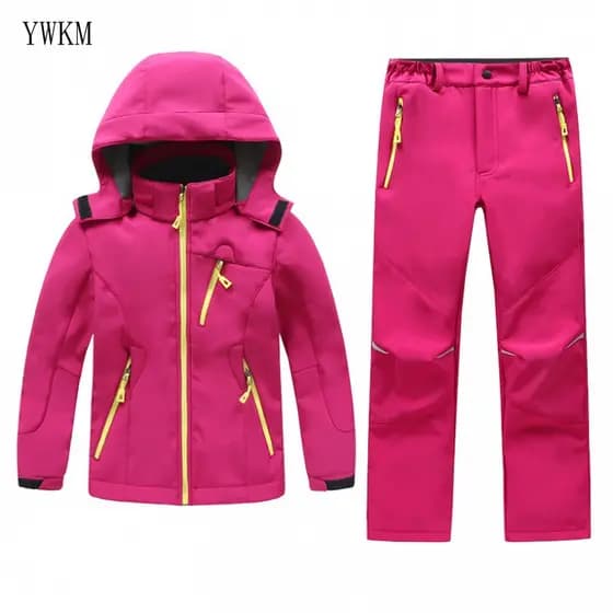 Conjuntos Infantis Casacos de Velo + Calças Roupas de Esqui Impermeáveis Softshell para Meninos e Meninas SW461 YYBDF