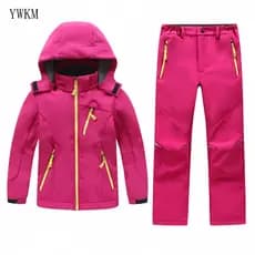 Conjuntos Infantis Casacos de Velo + Calças Roupas de Esqui Impermeáveis Softshell para Meninos e Meninas SW461 YYBDF