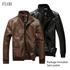 Nova Jaqueta Masculina de Couro PU Marrom e Preta para Outono, Primavera e Inverno, Jaqueta de Motociclista com Gola FXS