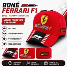 Boné Automobilismo Ferrari F1Preto ou Vermelho Trucker Aba Curva Snapback Premium