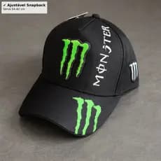 Boné Masculino Estilo Monster Energy Preto Aba Curva Ajustável