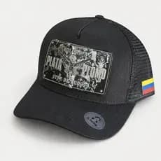 Boné Trucker Plata O Plomo Preto Cartel Aba Curva Snapback Tela Respirável Ajustável