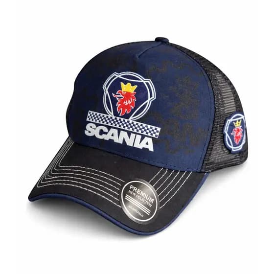 Boné Scania Azul Marinho Trucker Aba Curva Tela Respirável Snapback Regulável Caminhoneiro Premium