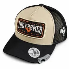 Boné Trucker The Farmer Bordado Laranja Preto Agro Abridor