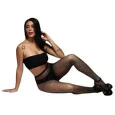 Rede Moda Meia Calça Arrastão Com Strass Brilho Trama Aberta