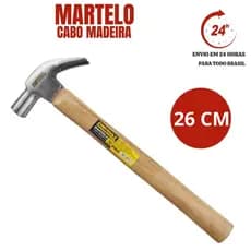 Martelo Unha 26 CM com Cabo de Madeira, resistente e ideal para reparos domésticos!