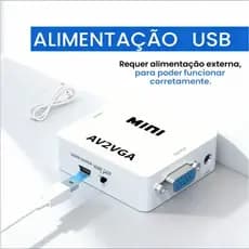 Conversor Mini AV2VGA RCA para VGA com Saída de Áudio P2 Adaptador para Monitor Projetor DVD Câmera e Videogame