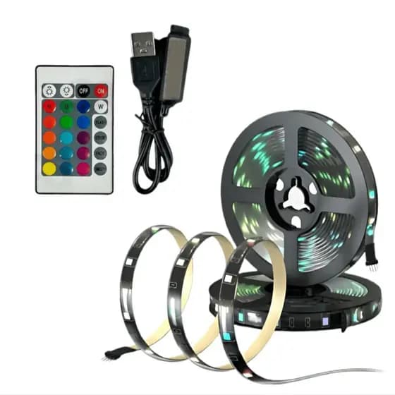 Fita LED RGB 3 Metros com Controle Remoto Iluminação Colorida Decorativa para Quarto Sala TV e Setup