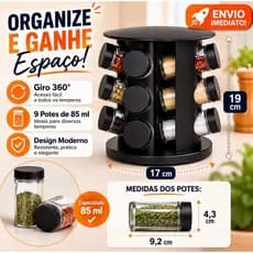 Porta Tempero Giratório Com 9 Potes  Vidro- Organizador, Temperos, Especiarias Condimentos