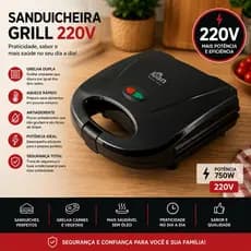 Sanduicheira Grill Elétrica 220V 750W Antiaderente Kian Sanduíches Preto Misto Quente