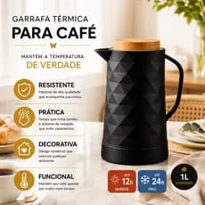 Garrafa Térmica Café Verona Cinza 1L Preta 1L Garrafa de Café Tampa Plástica Bambu Diamond