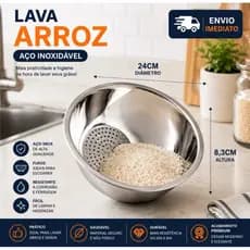 Escorredor Inox Multiuso Para Arroz Massas e Alimentos Prático e Durável 24cm