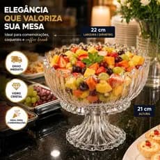 Fruteira de Vidro com Pé 21cm Tigela Grande Centro de Mesa Decorativo de Vidro Transparente