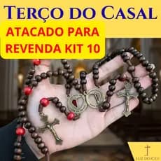 Kit 10 Terço Casal Católico em Madeira com Medalha e Cruz - Atacado
