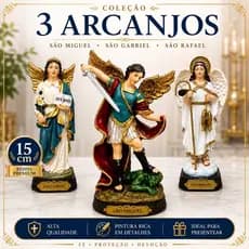 Kit Trio Arcanjo São Miguel São Rafael São Gabriel 15cm Em Resina Importada Decoração Religiosa