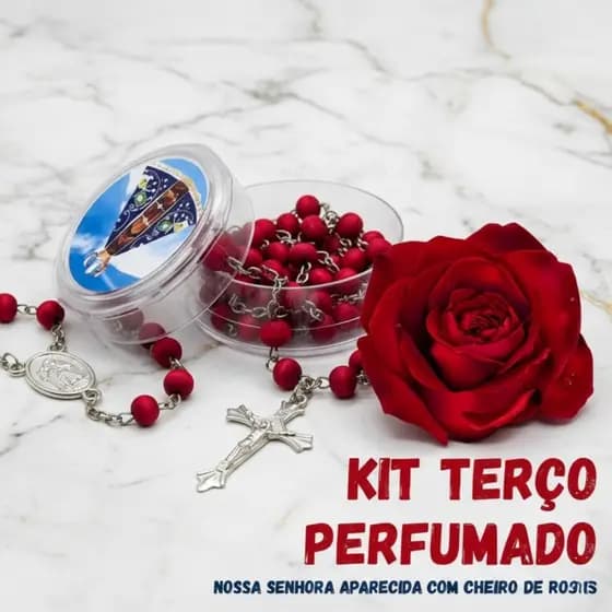 Kit 1/3/6/12 Terços Perfumados Nossa Senhora Aparecida com Caixinha Acrílica Em Madeira Cheiro Rosas - ÓTIMA QUALIDADE