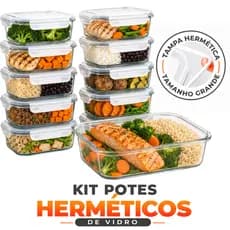 Kit Conjunto de Potes de Vidro 640ml Para Marmita Fitness Forno Microondas Airfryer Pote Hermético