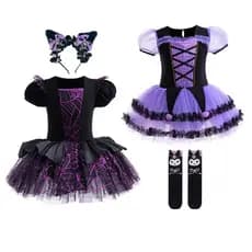 Vestido Roxo Sanrio para Meninas de 3 a 8 Anos Kuromi Roupas de Dança de Balé de Manga Curta Fantasia de Halloween Natal