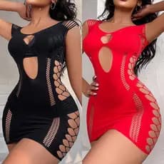Vestido Feminino Arrastão Bodycon Clubwear Mini Tamanho Único PKQ7 PV16