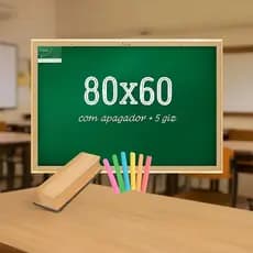 Lousa Quadro Verde Infantil Escolar 80x60 + Giz + Apagador Madeira Resistente Quadro Negro Sustentável