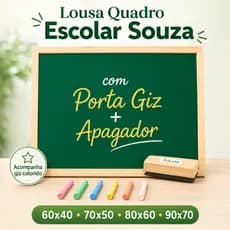 Lousa Quadro Escolar Souza com Porta Giz apagador + Giz 60x40 - 70x50 - 80x60 - 90x70 Educação