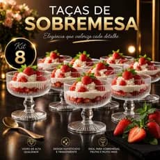 Jogo 8 Taças Sobremesa Sorvete Vidro Canelado 300ml Transparente Elegante Mesa