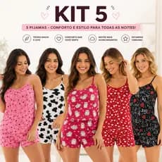 Kit 5  Short Doll Feminino Microfibra Premium Pijama Curto Estampado Dool Baby Leve e Fresquinho