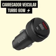 Carregador Veicular Turbo 60W USB-C PD + QC 4.0 Carregador rápido usb carro