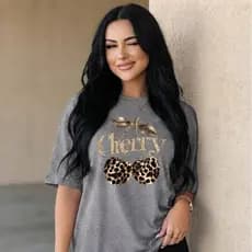 Camiseta Plus Size Estampada Onça Cereja Fruta Casual,Tendência, Lançamento, Sport, 100% Algodão