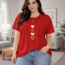 Camiseta Coração 5 Vertical, Plus Size, Algodão, Moda Casual Feminina, Tecido 100% Algodão