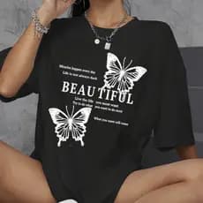 Camiseta Street Oversized Estampa Beautiful Borboleta, Plus Size, Delicada, Casual, 100% Algodão