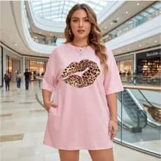 Blusa Plus Size, Casual Over Beijo Onça Animal Print Basica Tendência, Camiseta 100% Algodão