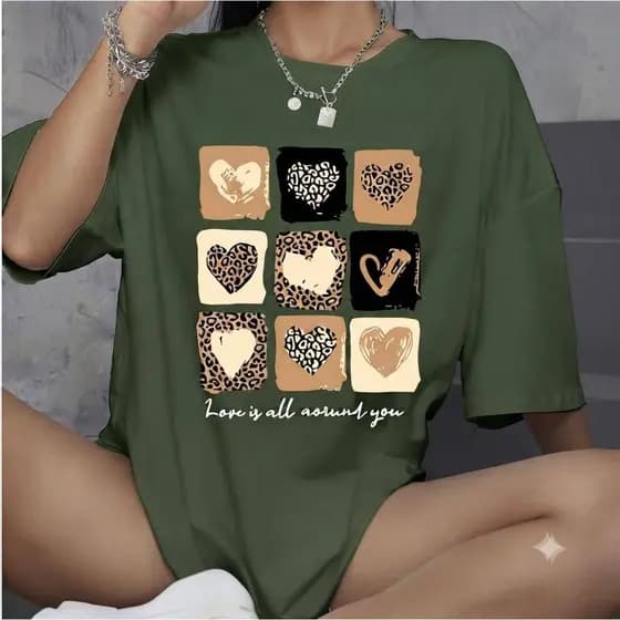 Blusa com Estampa de Coração Quadrados, Plus Size, Oncinha Novidade, Tecido 100% Algodão