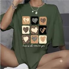 Blusa com Estampa de Coração Quadrados, Plus Size, Oncinha Novidade, Tecido 100% Algodão